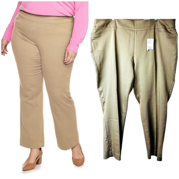 Croft & Barrow The Effortless Stretch Pants Khaki Boot Cut Mid Rise Petite 22W - Picture 1 of 16